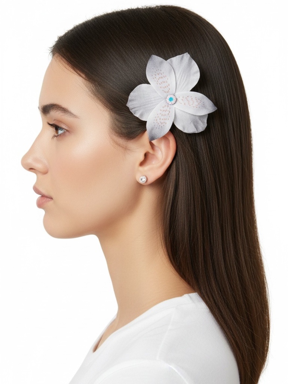 Charcoal Dark Gray Orchid Floral Aurora Borealis Rhinestone Alligator Hair Clip